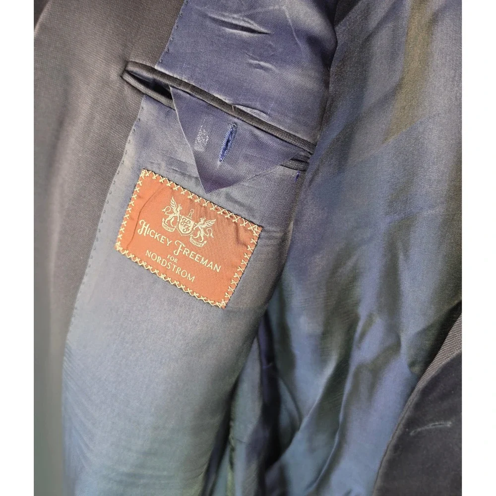 Hickey Freeman Loro Piana Tasmanian Suit Jacket Mens 46R Navy Blue Addison WA003